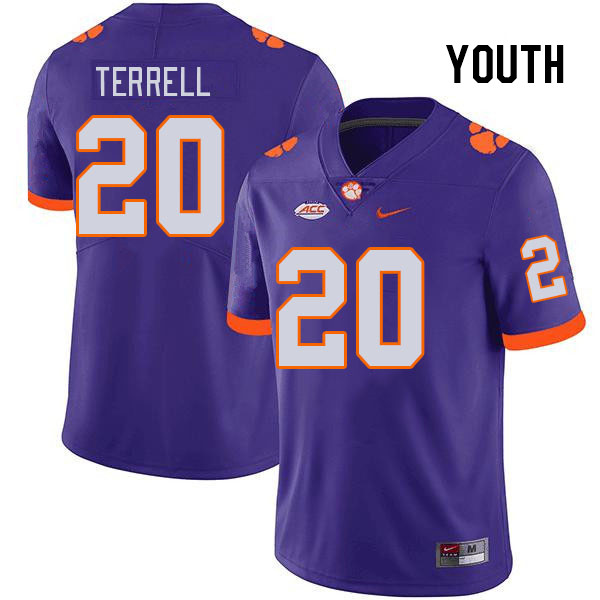 Youth Clemson Tigers Avieon Terrell #20 College Purple NCAA Authentic Football Stitched Jersey 23GX30VT
